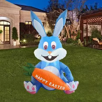 120 см Happy Easter Bunny Надувной пасхальный кролик на открытом воздухе 2023 Синий милый надувной кролик со светодиодными огнями для сада и двора EU Plug