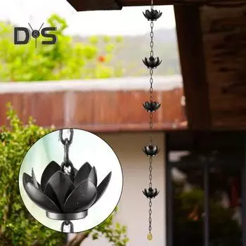 120 см Лотос Дождевая Цепь Прочная Металлическая Садовая Подвесная Чашка для Улавливания Дождя Наружные Желоба Водосточные Трубы Декоративная Замена Дождевой Цепи чёрный
