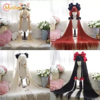 120 см синтетический длинный прямой парик для косплея с челкой красный светлый блондин милый парик Лолиты женский Хэллоуин косплей парик женский