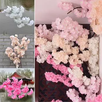 120 см ветка цветущей груши вишневого дерева искусственная лента сакуры искусственная свадебная зашифрованная декоративная ветка веточка цветущая темно-розовый