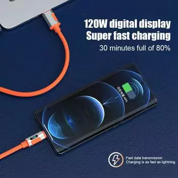 120 Вт 100 Вт кабель для быстрой зарядки для Samsung IPhone15 с 2M дисплеем Тип зарядки C Digit A6U1 orange-1m