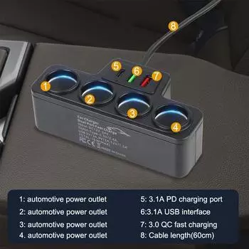 120 Вт 12 В 24 В QC3.0+PD3.1A для телефона IPad USB быстрозарядный разветвитель автомобильные аксессуары многофункциональный автомобильный зарядный адаптер чёрный