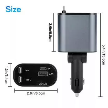 120 Вт 4 в 1 выдвижное автомобильное зарядное устройство Usb C для iPhone Xiaomi Huawei Samsung кабель для быстрой зарядки адаптер прикуривателя