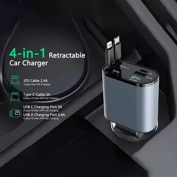 120 Вт 4 в 1 выдвижное автомобильное зарядное устройство USB C кабель для iPhone Huawei Samsung шнур для быстрой зарядки адаптер прикуривателя PD QC3.0