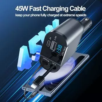 120 Вт 4 в 1 выдвижное автомобильное зарядное устройство USB C кабель для iPhone Huawei Samsung шнур для быстрой зарядки адаптер прикуривателя PD QC3.0