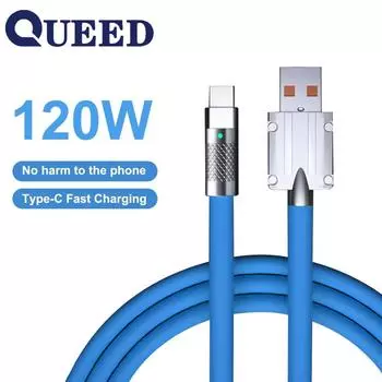 120 Вт, 6 А, кабель для сверхбыстрой зарядки типа C, USB-кабель для быстрой зарядки Xiaomi, Huawei, Samsung, зарядное устройство USB типа C оранжевый