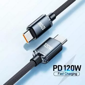 120 Вт, 6A, кабель типа C к типу C для iPhone 15 Pro Max PD, кабель USB C для быстрой зарядки, кабель для передачи данных Samsung Xiaomi, кабели для быстрой зарядки 1M