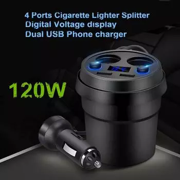 120 Вт адаптер питания 3.1A двойной USB телефон зарядное устройство цифровой вольтметр прикуриватель разветвитель чашка для 12-24 В автомобилей чёрный