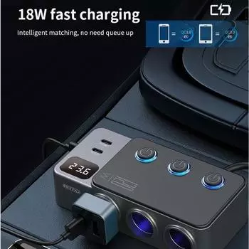 120 Вт автомобильный прикуриватель разветвитель быстрое зарядное устройство QC3.0 PD35W 5 портов USB зарядное гнездо адаптер цифровой вольтметр с переключателем