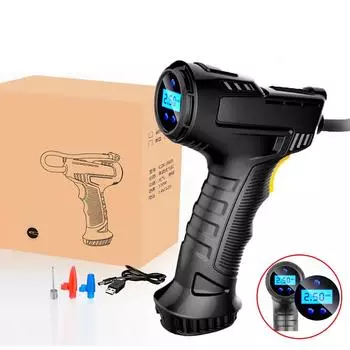 120 Вт Автомобильный воздушный компрессор Портативный воздушный насос USB Перезаряжаемый беспроводной/проводной надувной насос Цифровой автомобильный насос для накачивания шин для автомобильных велосипедных шариков Red разноцветный