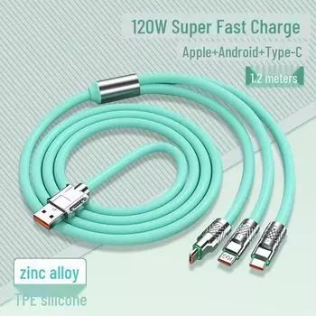 120 Вт цинковый сплав 6A три в одном кабель для быстрой зарядки с подсветкой bare wire with leather buckle