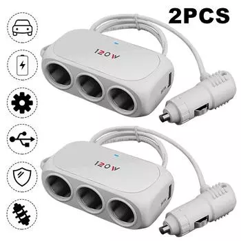 120 Вт Двойной USB-зарядный штекер 3-х гнездовой адаптер питания для iPhone iPad (белый)
