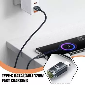 120 Вт кабель для передачи данных сверхбыстрый зарядный кабель для передачи данных нейлон для мобильного телефона Xiaomi шнур оплетка L8P0 black usb-1m