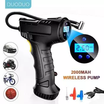 120 Вт перезаряжаемый воздушный компрессор, беспроводной надувной насос, портативный воздушный насос, цифровой автомобильный автоматический насос для накачки шин, оборудование wired pointer чёрный