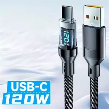 120 Вт светодиодный цифровой дисплей, быстрая зарядка, USB-кабель типа C для Samsung, Xiaomi, Huawei, шнур для быстрой зарядки данных Length 1m чёрный