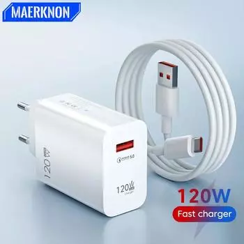 120 Вт USB быстрое зарядное устройство Quick Charge 3.0 USB C кабель зарядный кабель типа C телефон зарядное устройство адаптер для iPhone 14 Xiaomi Samsung Huawei EU Plug