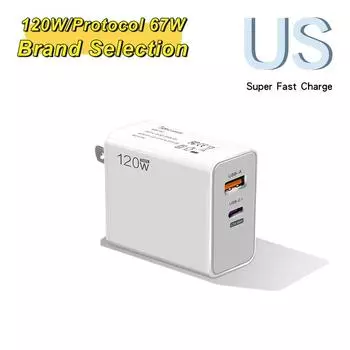 120 Вт USB C PD быстрое зарядное устройство Quick Charge 3.0 для iPhone 16 15 Samsung Xiaomi Oneplus 6A Type C кабель для путешествий телефон зарядное устройство адаптер Only US Chagrer