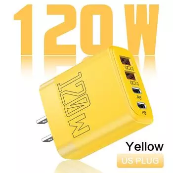 120 Вт USB C зарядное устройство 4 порта PD QC3.0 быстрая зарядка настенный адаптер для Samsung iPhone Xiaomi Redmi быстрая зарядка телефон зарядное устройство US Yellow