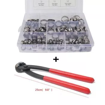 120 x 5.8-21mm Single Ear Plus Stainless Steel Hydraulic Hose Clamps O-Clips Pipe Fuel Air with Pliers Tool