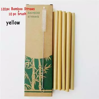 120pc Amboo Drinking Straws Reusable Eco-Friendly Party Kitchen + Clean Brush for Drop Shipping Wholesale