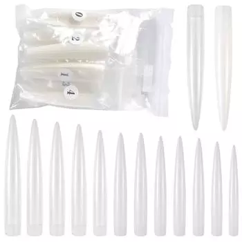 120PCS/Bag Clear Natural Extra Long Stiletto Fake Nail Tips Acrylic Half Cover False Nails Transparent Soft Fake Nails Extension