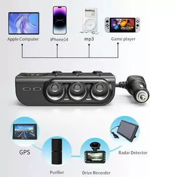 120 Вт 3 в 1 три USB гнезда автомобильного прикуривателя адаптер 12 В 24 В разветвитель светодиодный адаптер для быстрой зарядки для IPhone GPS Dashcam чёрный