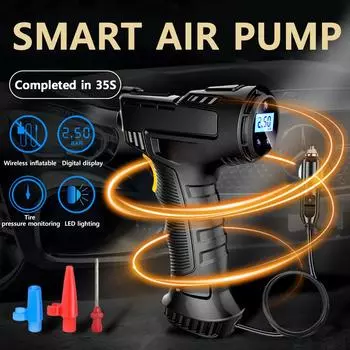 120W Car Air Pump Wireless/Wired Electric Inflatable Pump Portable Air Pump Tire Inflator Digital for Motorcycle Bicycle Balls
