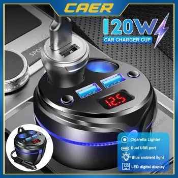 120W Car Charger Dual USB Cigarette Lighter with Digital Display Fast Charging for iPhone 14 13 Samsung Plug Adapter Auto Parts