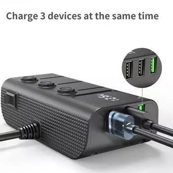 120W Car Phone Charger Cigarette Lighter Adapter Multi Ports Quick Charge USB Charging Socket With Switch Auto Electronic чёрный