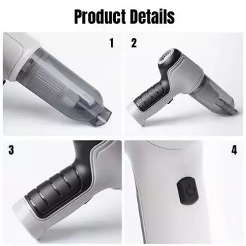 120W cordless car vacuum cleaner -13000Pa powerful suction, easy to clean desktops, keyboards, drawers, interiors, and small spa серый