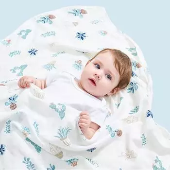 120x110cm Baby Muslin Swaddle Wrap Bamboo Cotton Blanket Cute Soft Print Baby Bath Towel Two Layer Gauze Infant Stroller Cover