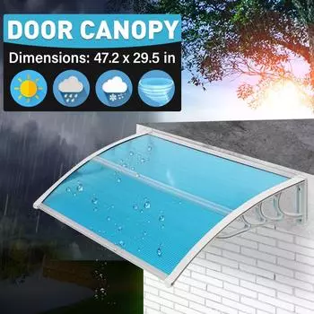 120x75 см прочный дверной навес, навес для дверей и окон, навес для наружного входа, патио, солнцезащитный козырек Blue + White