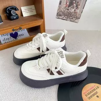 1215 mango head thick baseplate shoes women s little white shoes bread shoes casual shoes women s shoes 2024 new autumn explosion 35 бежевый