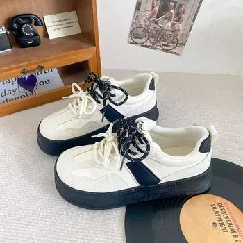 1217 mango head thick baseplate shoes women s shoes autumn new 2024 autumn versatile big head shoes bread shoes little white shoes 35 бежевый