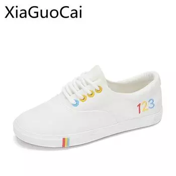 123 Стиль Модные Женские Кроссовки На Плоской Подошве С Круглым Носком Разноцветные Швейные Женские Повседневные Туфли На Плоской Подошве Женские Парусиновые Туфли На Шнуровке 5 белый