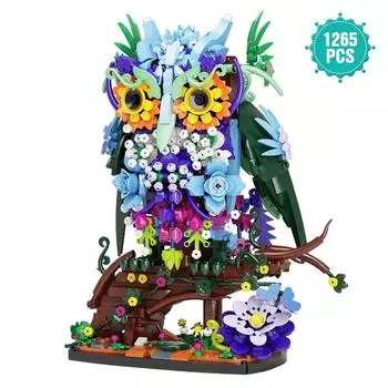 1241PCS Сова Животное Цветы Строительный Игрушечный Набор MOC Цветочная Коллекционная Модель для Домашнего Декора Офиса Искусство Хэллоуин Рождество Подарки