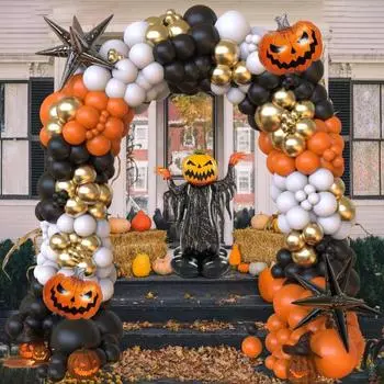 124 шт. комплект арок из воздушных шаров на Хэллоуин, маленькая гирлянда из воздушных шаров в виде тыквы, комплект арок для Хэллоуина, дня рождения ребенка