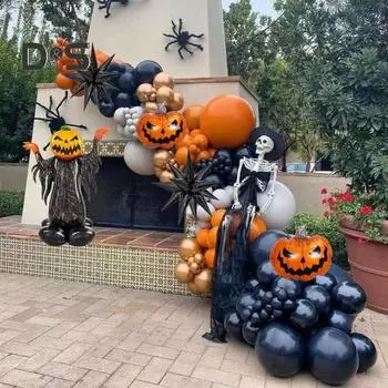 124 шт. комплект арок из воздушных шаров на Хэллоуин, маленькая гирлянда из воздушных шаров в виде тыквы, комплект арок для украшения вечеринки на Хэллоуин, день рождения, детский душ