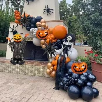 124 шт. комплект арок из воздушных шаров на Хэллоуин, маленькая гирлянда из воздушных шаров в виде тыквы, комплект арок для украшения вечеринки на Хэллоуин, день рождения, детский душ