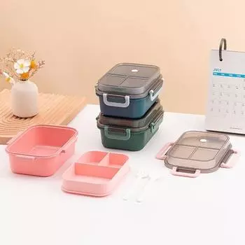 1250 мл Ланч-бокс с двухслойным отделением, большой вместимостью, полипропиленовый студенческий контейнер для еды с посудой, канцелярские принадлежности зелёный