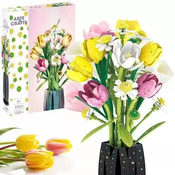 1250 шт. Букет тюльпанов, строительные блоки, вечная цветочная ваза, модель кирпичей, украшение для дома, детские игрушки для девочек, романтические подарки