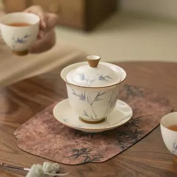 125 мл расписанная вручную миска с бамбуковой крышкой из хурмы, бытовая гайвань против ожогов, ручная работа, супница для приготовления чая, чашка для чая, чайные принадлежности Orna