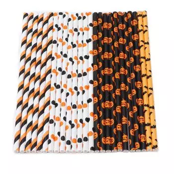 125 шт. бумажные трубочки на Хэллоуин, милые многоцветные бумажные трубочки для питья для украшения фестиваля