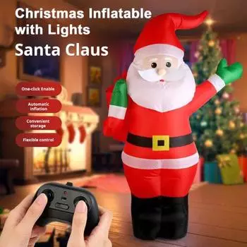 125 см Рождественский надувной Санта-Клаус с подарочным пакетом Светодиодные огни Пульт дистанционного управления Музыка Санта-Клаус