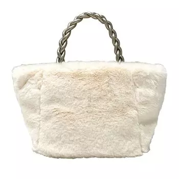1262 Пушистая горизонтальная сумка-тоут из искусственного меха LT Deli Fur Basket A [Rootote] (Белый с оттенком)