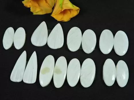 126 карат. Натуральный белый сколецит, пара, лот 08 пар, драгоценный камень 22-28 мм RQ-661