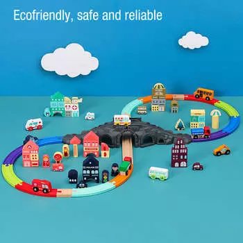 126 шт. Набор деревянных блоков для треков, обучающая безопасная интерактивная игрушка, набор деревянных поездов для детей