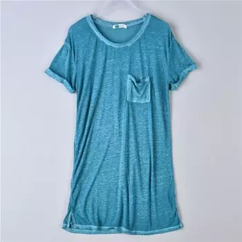 129 Distressed Snowflake Dyed Short-Sleeved T-shirt Female 64720 Comfortable Plaid Cool Thin Summer Micro Transparent Single Pocket Top 1 Green S