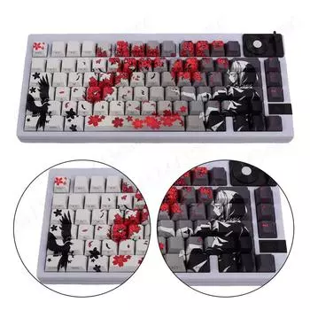129 клавиш Raven Sakura Keycap Set Therimal Sublimation Keycaps PBT Keycaps Custom Keyboard Caps Anime Keycaps Dye Sub Keycaps