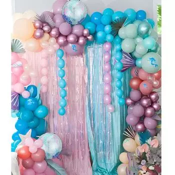 129 шт. воздушный шар с русалкой, фон для дня рождения, розовый, фиолетовый, воздушный шар в виде ракушки, украшение для фона, украшение для вечеринки, воздушный шар